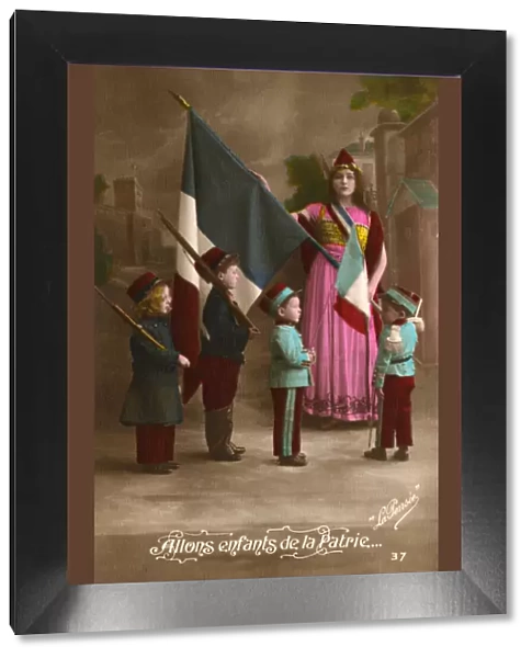 Patriotic French Postcard - Little soldiers and Marianne