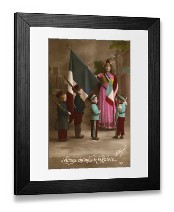 Framed Print : Patriotic French Postcard - Little soldiers and Marianne Framed Print : Patriotic French Postcard - Little soldiers and Marianne