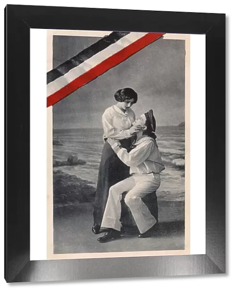 WW1 era - German patriotic card - Naval seaman and his girl