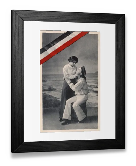 Framed Print : WW1 era - German patriotic card - Naval seaman and his girl Framed Print : WW1 era - German patriotic card - Naval seaman and his girl