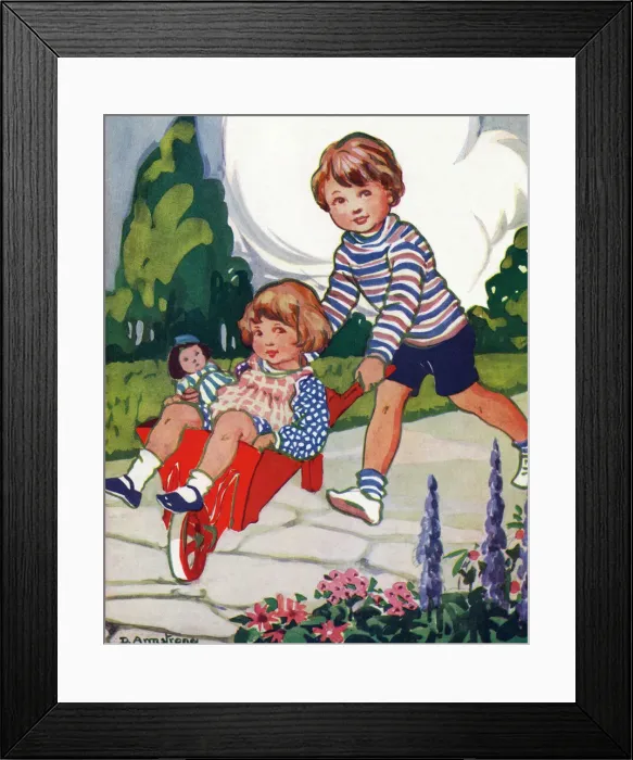 Framed Print : Children & wheelbarrow Framed Print : Children & wheelbarrow