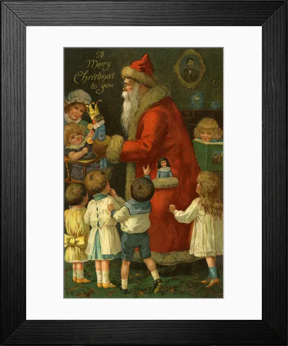 Framed Print : Santa handing gifts to children Framed Print : Santa handing gifts to children