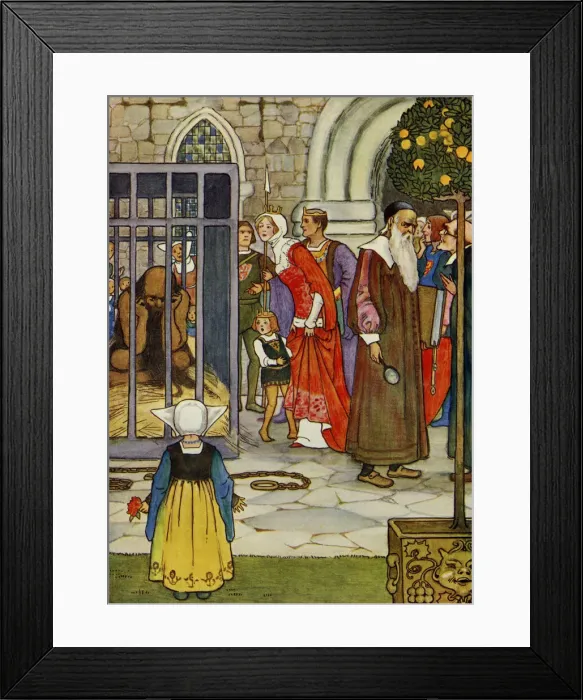 Framed Print : Iron Hans - Scene from Iron Hans. Iron Hans locked in a cage for public view Framed Print : Iron Hans - Scene from Iron Hans. Iron Hans locked in a cage for public view