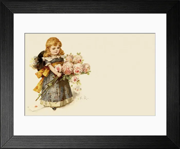 Framed Print : Girl with pink roses Framed Print : Girl with pink roses