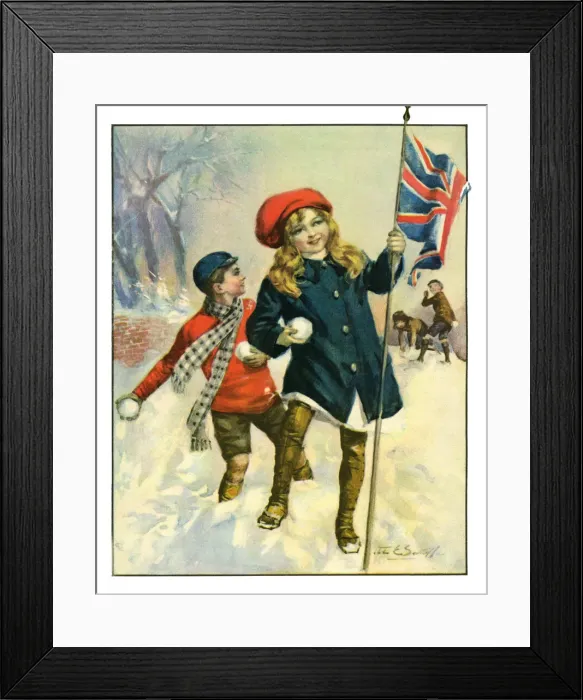 Framed Print : Patriotic children snowballing Framed Print : Patriotic children snowballing