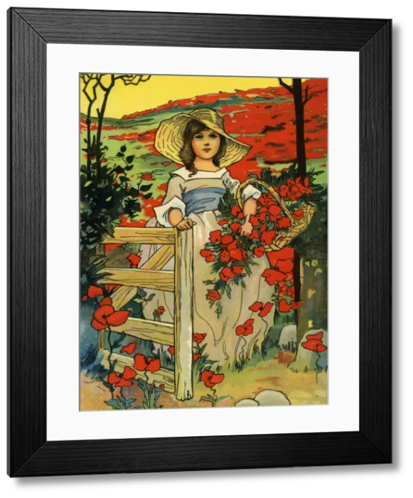 Framed Print : Girl with a basket of flowers Framed Print : Girl with a basket of flowers