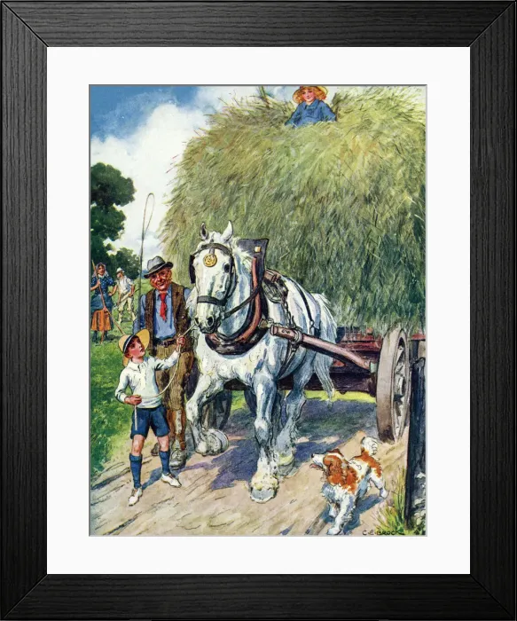 Framed Print : Haycart - Children playing around a horse-drawn haycart Framed Print : Haycart - Children playing around a horse-drawn haycart