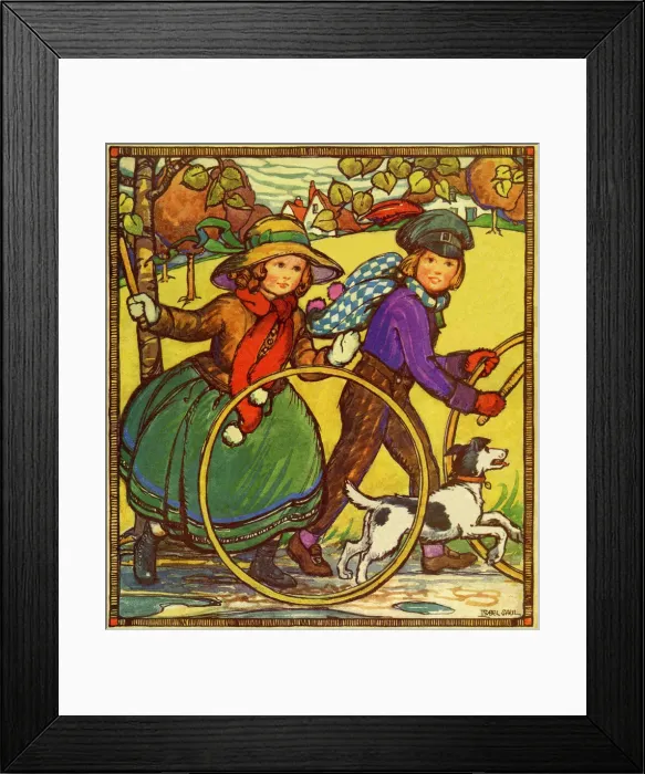 Framed Print : Hoops - Boy and girl playing with hoops. Artist: Isabel Saul Date: circa 1920 Framed Print : Hoops - Boy and girl playing with hoops. Artist: Isabel Saul Date: circa 1920
