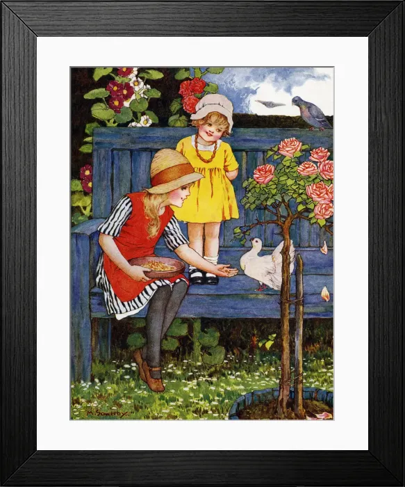 Framed Print : Feeding pigeons