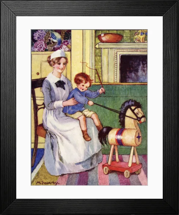 Framed Print : Boy and a toy horse Framed Print : Boy and a toy horse