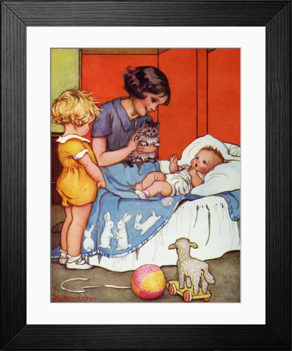 Framed Print : Children and kitten Framed Print : Children and kitten