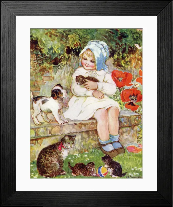 Framed Print : Girl and her pets Framed Print : Girl and her pets