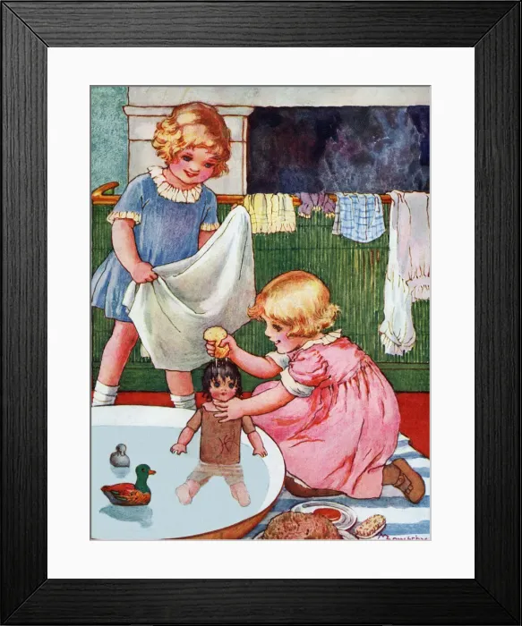 Framed Print : Bathing the new doll Framed Print : Bathing the new doll