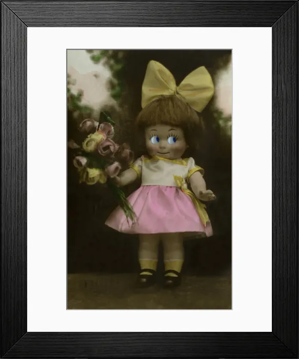 Framed Print : Google-eyed doll with roses Framed Print : Google-eyed doll with roses