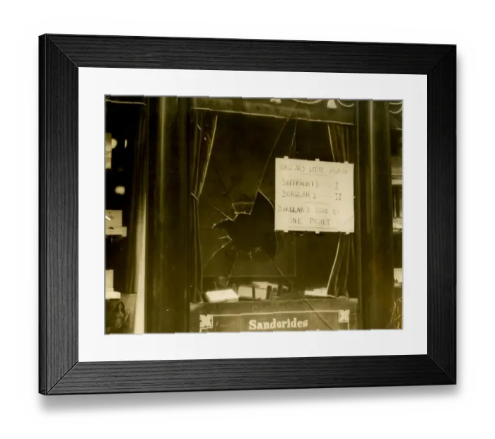 Framed Print : Shop window broken by suffragettes Framed Print : Shop window broken by suffragettes