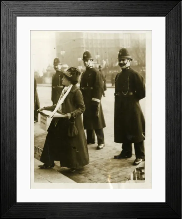 Framed Print : Policemen guarding suffragettes Framed Print : Policemen guarding suffragettes