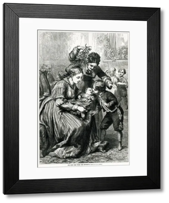Framed Print : First Kiss Under the Mistletoe 1870 Framed Print : First Kiss Under the Mistletoe 1870