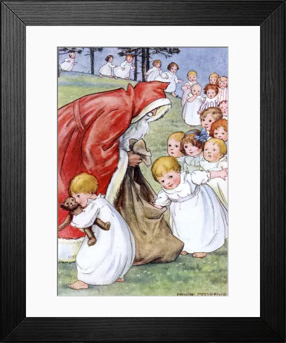 Framed Print : Father Christmas distributing toys by Angusine Macgregor Framed Print : Father Christmas distributing toys by Angusine Macgregor