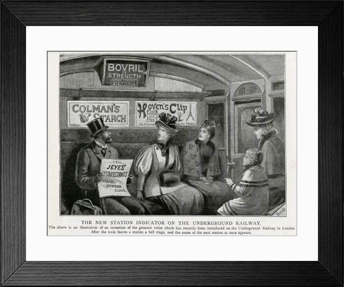 Framed Print : Underground train - new station indicator 1896 Framed Print : Underground train - new station indicator 1896