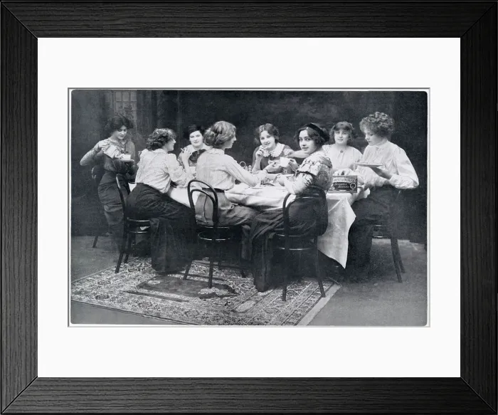 Framed Print : A group of society ladies enjoying a cup of tea and biscuits together. Date: 1910 Framed Print : A group of society ladies enjoying a cup of tea and biscuits together. Date: 1910