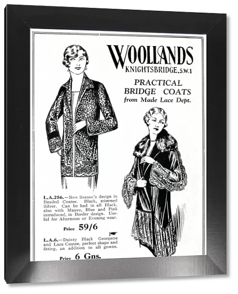 Advert for Woollands practical bridge coats 1929