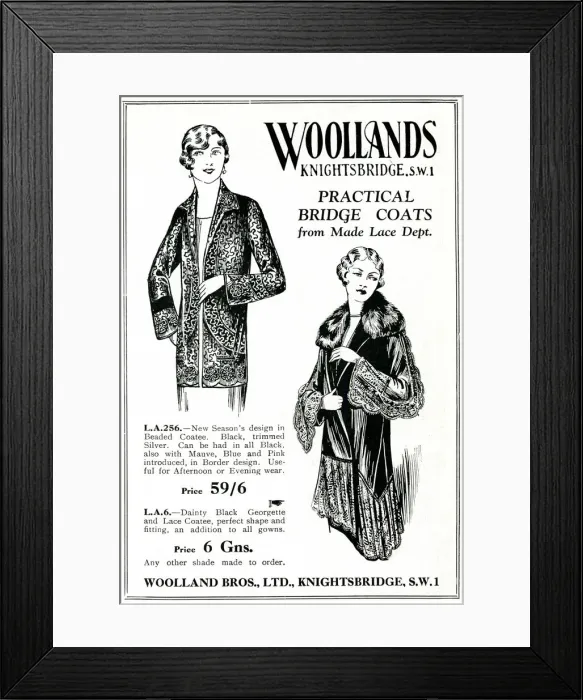 Framed Print : Advert for Woollands practical bridge coats 1929 Framed Print : Advert for Woollands practical bridge coats 1929