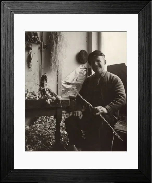 Framed Print : Breton onion seller with straw base for onions Framed Print : Breton onion seller with straw base for onions