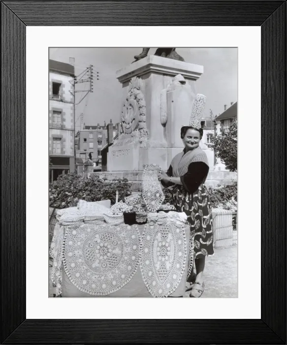 Framed Print : Breton lace seller in Granville, Normandy, France Framed Print : Breton lace seller in Granville, Normandy, France