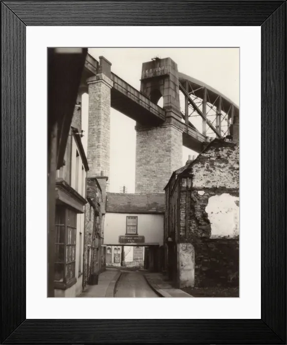 Framed Print : Street scene with Royal Albert Bridge, Saltash, Cornwall Framed Print : Street scene with Royal Albert Bridge, Saltash, Cornwall