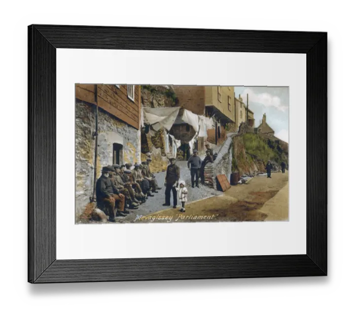 Framed Print : Group of fishermen, Mevagissey, Cornwall Framed Print : Group of fishermen, Mevagissey, Cornwall