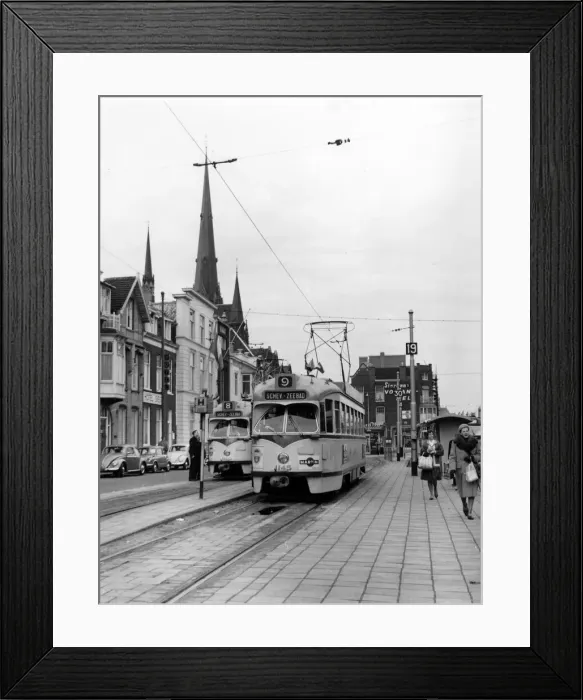 Framed Print : Street scene with trams, The Hague, Netherlands