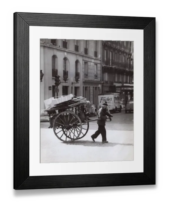 Framed Print : Man pulling a loaded cart, Paris, France Framed Print : Man pulling a loaded cart, Paris, France