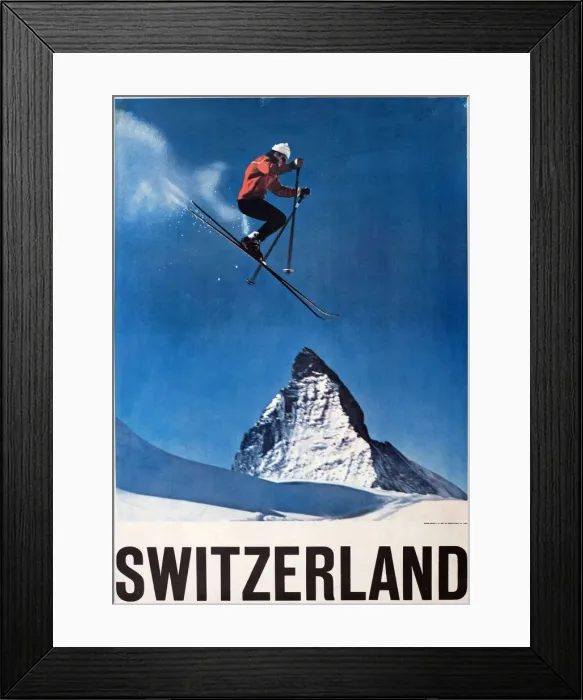 Framed Print : Poster, Skiing in Switzerland Framed Print : Poster, Skiing in Switzerland