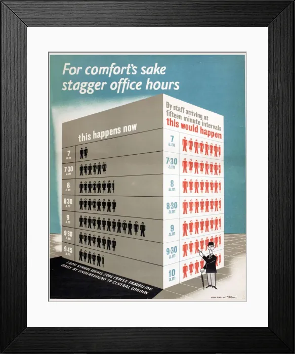 Framed Print : Poster, For comforts sake stagger office hours, WW2 Framed Print : Poster, For comforts sake stagger office hours, WW2