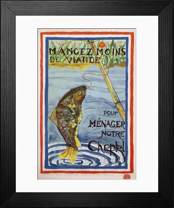 Framed Print : French poster, Eat Less Meat, WW1 Framed Print : French poster, Eat Less Meat, WW1