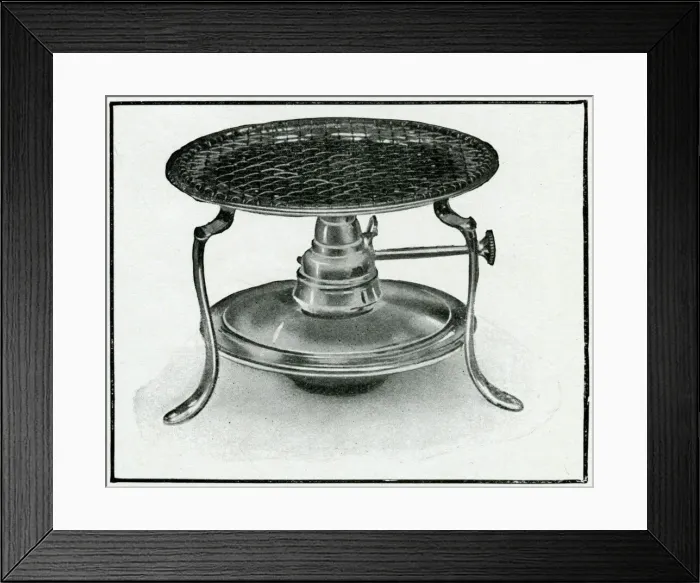 Framed Print : Stand and lamp for making toast 1909 Framed Print : Stand and lamp for making toast 1909