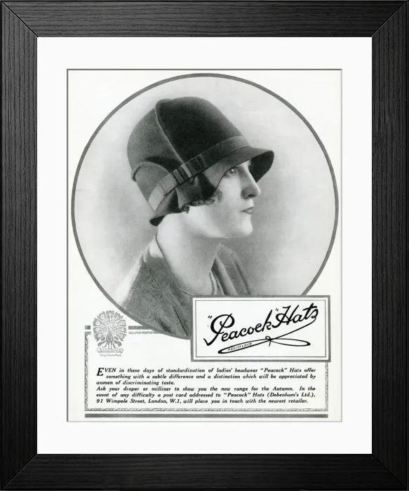 Framed Print : Advert for Peacock hats 1927 Framed Print : Advert for Peacock hats 1927