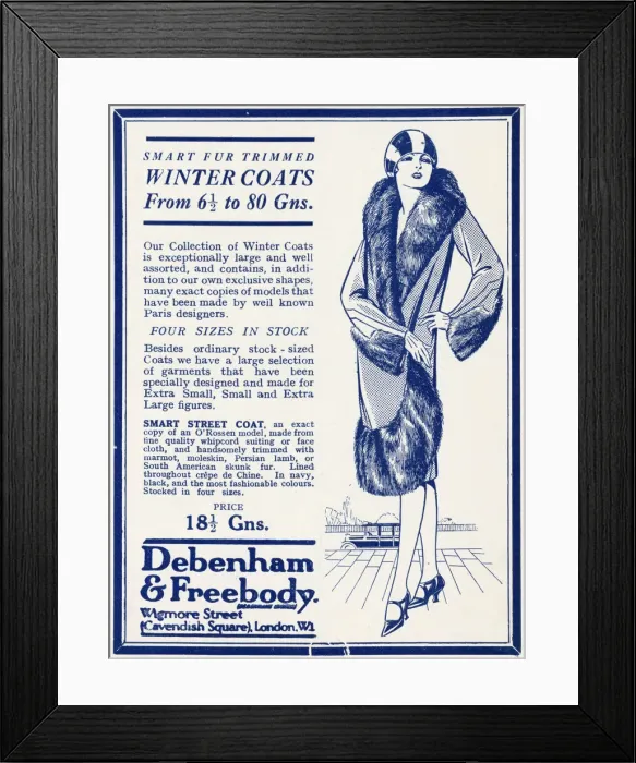 Framed Print : Advert for Debenham & Freebody womens winter coats 1927 Framed Print : Advert for Debenham & Freebody womens winter coats 1927