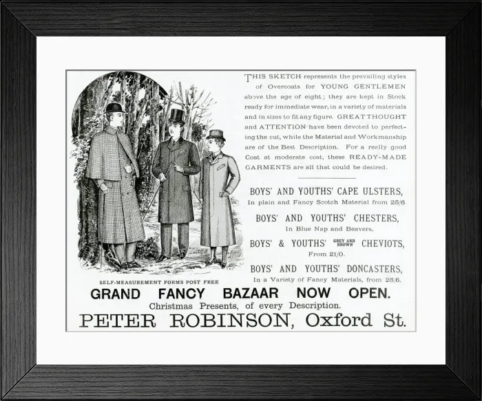 Framed Print : Advert for Peter Robinsons young gentlemens coats 1893 Framed Print : Advert for Peter Robinsons young gentlemens coats 1893