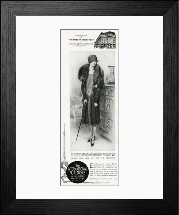 Framed Print : Advert for International Fur Store 1925 Framed Print : Advert for International Fur Store 1925
