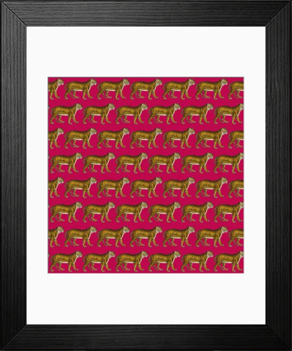 Framed Print : Repeating Pattern - Tigers - red background Framed Print : Repeating Pattern - Tigers - red background
