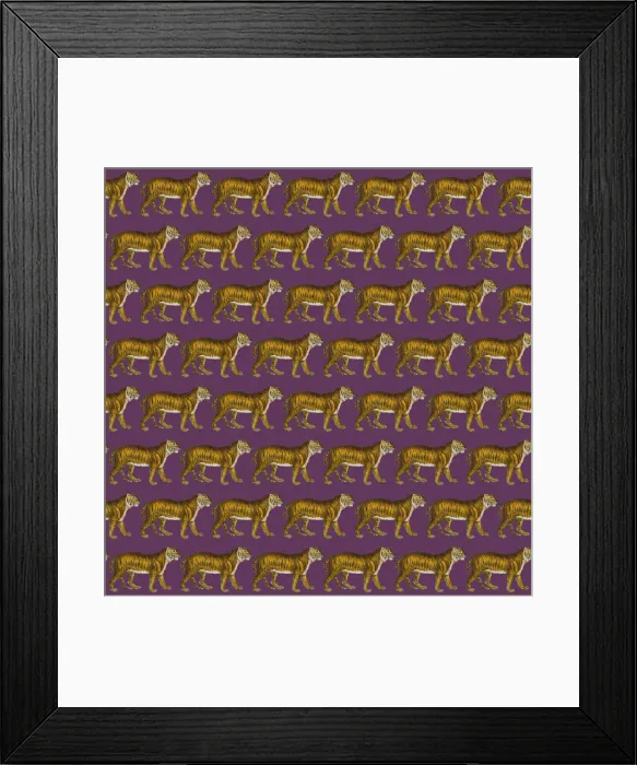 Framed Print : Repeating Pattern - Tigers - purple background Framed Print : Repeating Pattern - Tigers - purple background