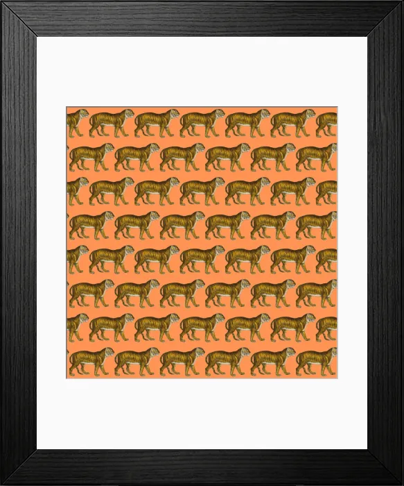 Framed Print : Repeating Pattern - Tigers - orange background Framed Print : Repeating Pattern - Tigers - orange background