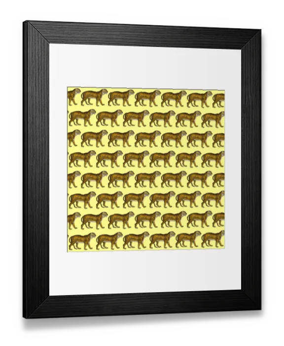 Framed Print : Repeating Pattern - Tigers - yellow background Framed Print : Repeating Pattern - Tigers - yellow background