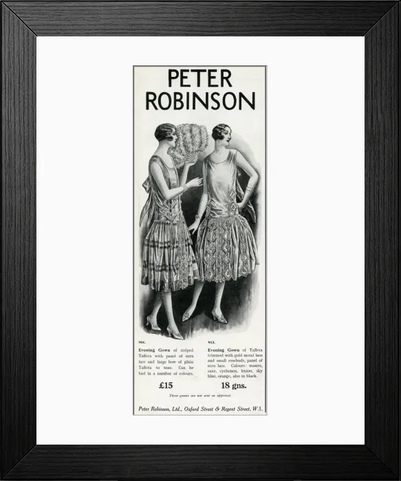 Framed Print : Advert for Peter Robinson womens evening gowns 1925 Framed Print : Advert for Peter Robinson womens evening gowns 1925