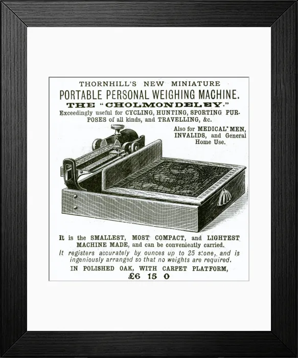 Framed Print : Advert for Thornhills portable weighing machine 1895 Framed Print : Advert for Thornhills portable weighing machine 1895