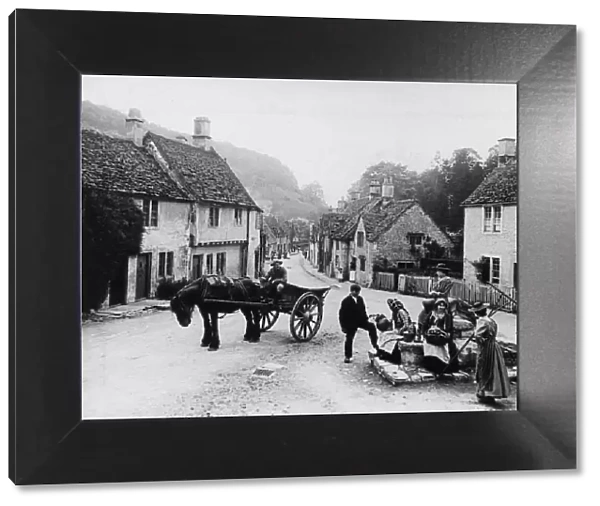 Village scene in Castle Combe, Wiltshire, 1890s