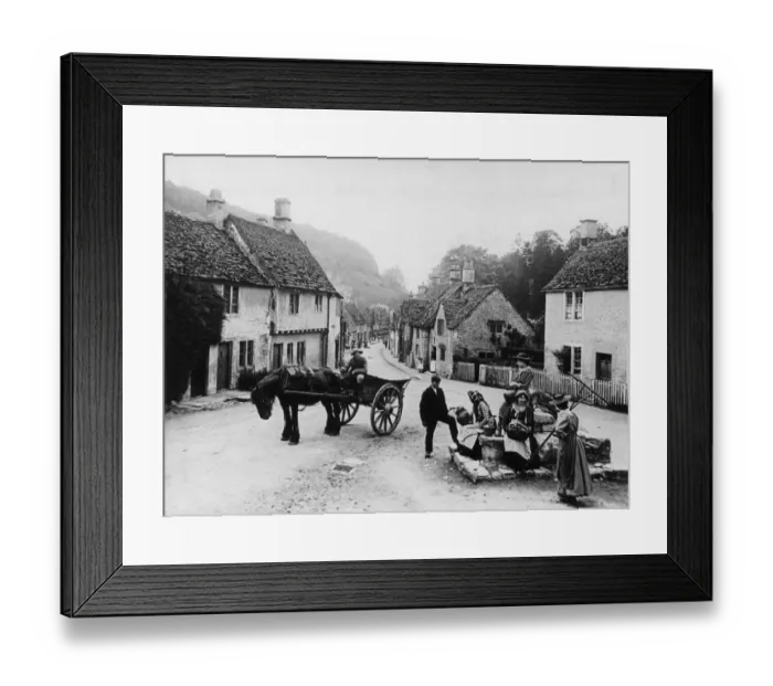 Framed Print : Village scene in Castle Combe, Wiltshire, 1890s Framed Print : Village scene in Castle Combe, Wiltshire, 1890s