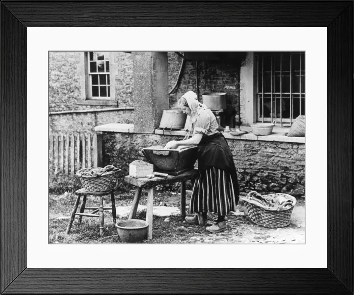 Framed Print : Woman on wash day in the country, 1890s Framed Print : Woman on wash day in the country, 1890s