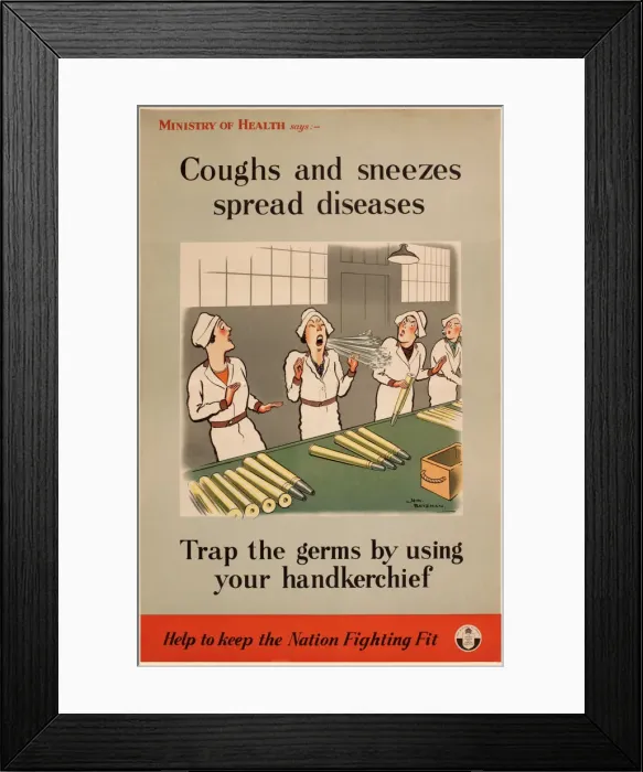Framed Print : Poster, Coughs and sneezes spread diseases, WW2 Framed Print : Poster, Coughs and sneezes spread diseases, WW2